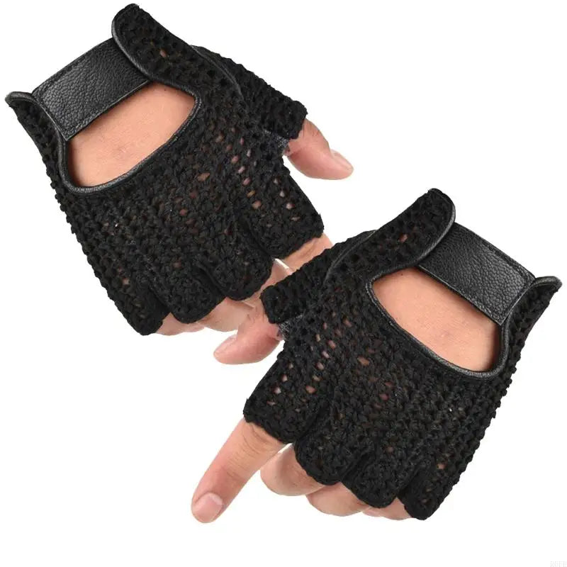 R6FE 2pack Durability Men's Mittens Half Finger Wools Leather Gloves Outdoor Sports for Gym, Motorcycle Cycling, and Outdoors