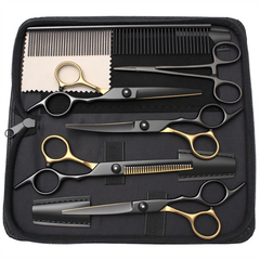 6 Inch Professional Dual Use Scissors for Hair Cutting and Pet Grooming Straight Curved Thinning Comb Stainless Steel Salon