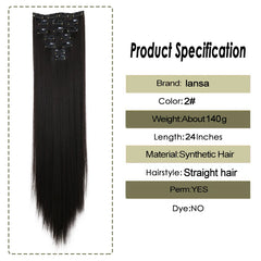 LANSA 7Clips Long Straight Synthetic Clip On Hair Extensions Cheveux Clip Naturel High Temperature Fiber Black Brown Hairpiece