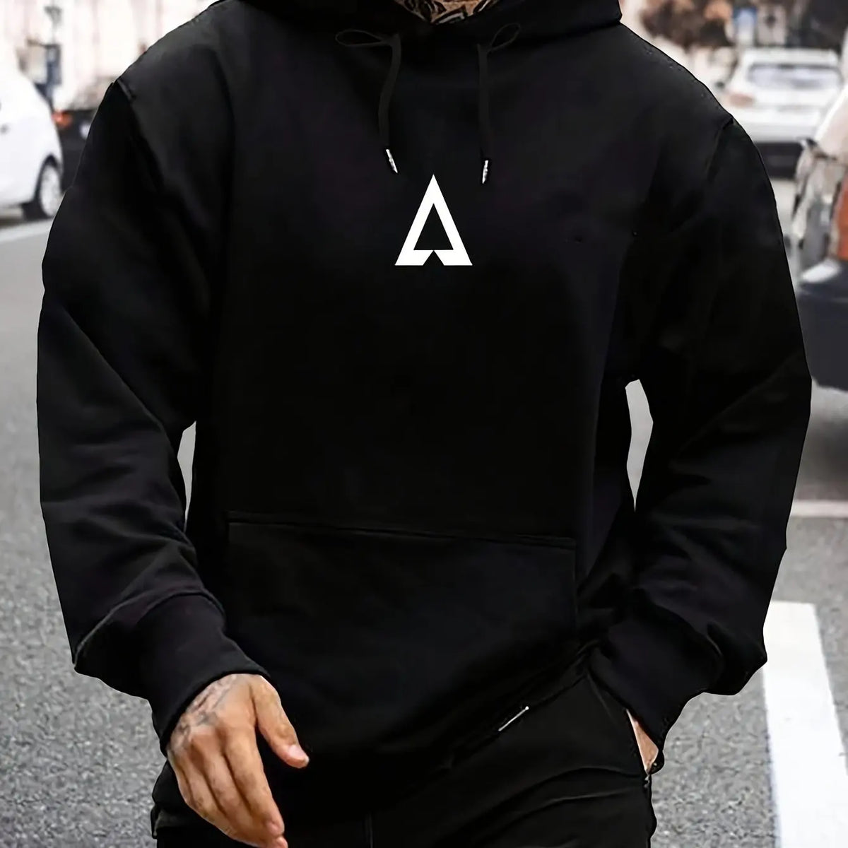 Men's fashion letter A printed hoodie - oversized casual streetwear  autumn/winter sportswear  hip-hop style hooded pullover