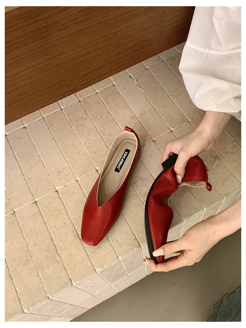 New Spring Flats Shoes Women Wooden Low Heel Ballet Square Toe Shallow Brand Shoe Slip On Loafer Soft Ballerina zapatos de mujer