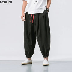 Fashion Harem Pants Men's Chinese Style Loose Cotton Linen Trousers Trend Streetwear Man Casual Pants Japanese Kimono Sweatpants