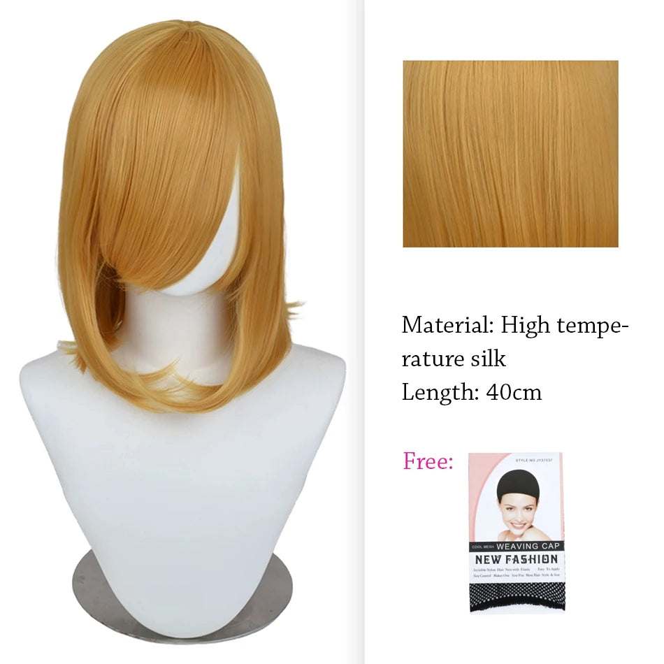 Anime Synthetic Hair wig Cosplay Wig Short Personification Cos Cute Lovely Pink Wig Wavy Curls Party Synthetic Hair with Bangs