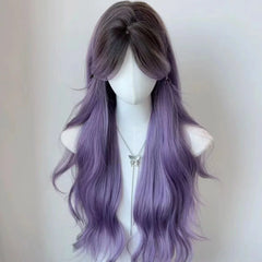 Wig Female Full Head Wig Hairstyle Long Hair Gradient Purple Cosplay Big Wave Long Curled Hair Simulation Hair