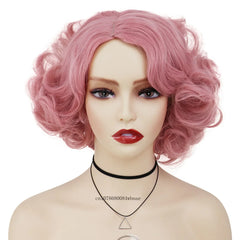 Synthetic Hair Pink Short Curly Wig for Women Big Wavy 80s Cosplay Wigs Halloween Costume Harajuku Anime Wig Natural Looking