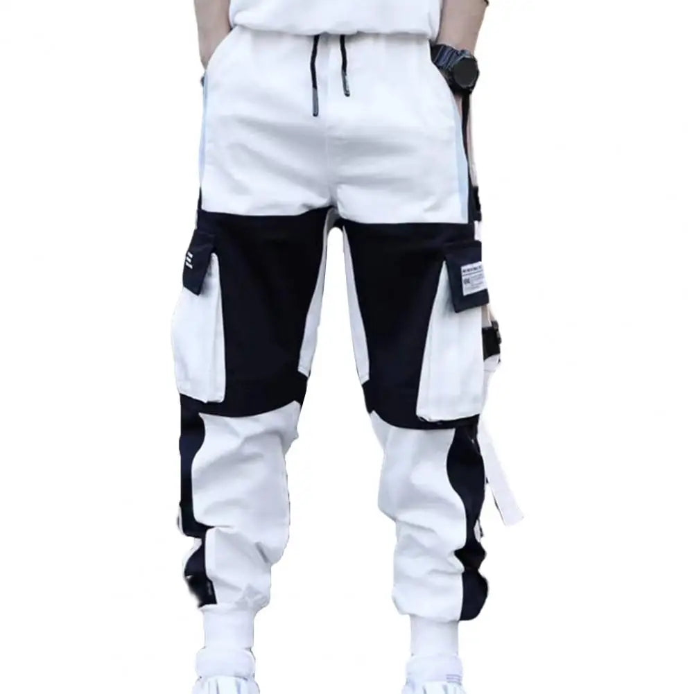 Men Cargo Pants Streetwear Cargo Pants with Multi Pockets Crotch Loose Fit Thick Warm Fabric Mid Waist Buckle Decor for Men