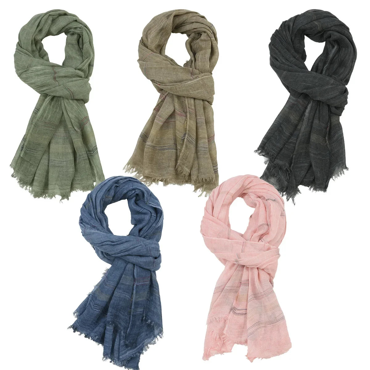 Mens Striped Cotton Linen Scarf Warm Fashion Wrap