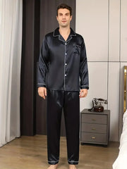 New Men Pajama Sets Spring Silk Satin Solid Color Men's Pajamas Big size Long Sleeve Pants Male Home Suit Sleepwear for Sleeping