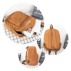 Fashionable zipper backpack for women, corduroy backpack, collegiate style versatile personalized backpack.