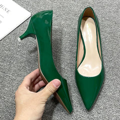 New Women's Shoes On Heels Elegant Medium High Heeled Ladies Pointed Toe 5cm Fashion Pumps For Woman Office Black Pink Red