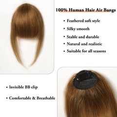 Hair Clip in Bangs 100% Human Hair Extention Honey Brown Fake Bangs Bangs Fringe with Temples for Women Daily