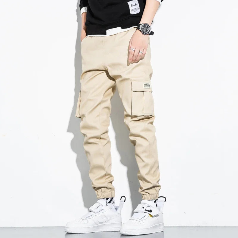 Men's Cotton Cargo Pants Plus Size Sports Drawstring Cargo Pants Fashion Casual Men's Jogging Pants Bermuda Men's