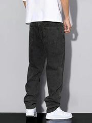 Men's Black Straight Fit Jeans - Casual Minimalist Denim Pants