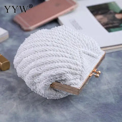 Elegant Women Wedding Purse Handbag Luxury Evening Party Bags White Shell Clutches Pochette Mariage Sac Femme Beaded Clutch Bag