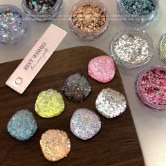 1 Box Iridescent Galaxy Silver Nail Glitter with Irregular Round Sequin & Shell-shaped Ultra-Thin Flakes Flash Nail Art Supplies