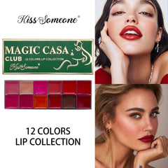 A 12 - color moisturizing long - lasting matte lipstick palette - lip cosmetics for nude makeup. It gives beautiful