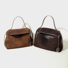 Premium Handbag 2025 Fall Winter Suede Leather Boston Bag Shoulder Crossbody Bag Women Minimalist Commuting Trendy Versatile Bag