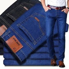Men's Fashion Business Jeans Classic Style Casual Stretch Slim Fit Male Denim Trousers Black Blue Brand Jeans Pants