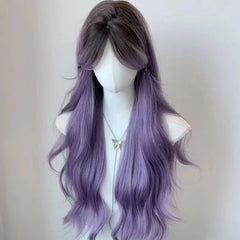 Wig Female Full Head Wig Hairstyle Long Hair Gradient Purple Cosplay Big Wave Long Curled Hair Simulation Hair