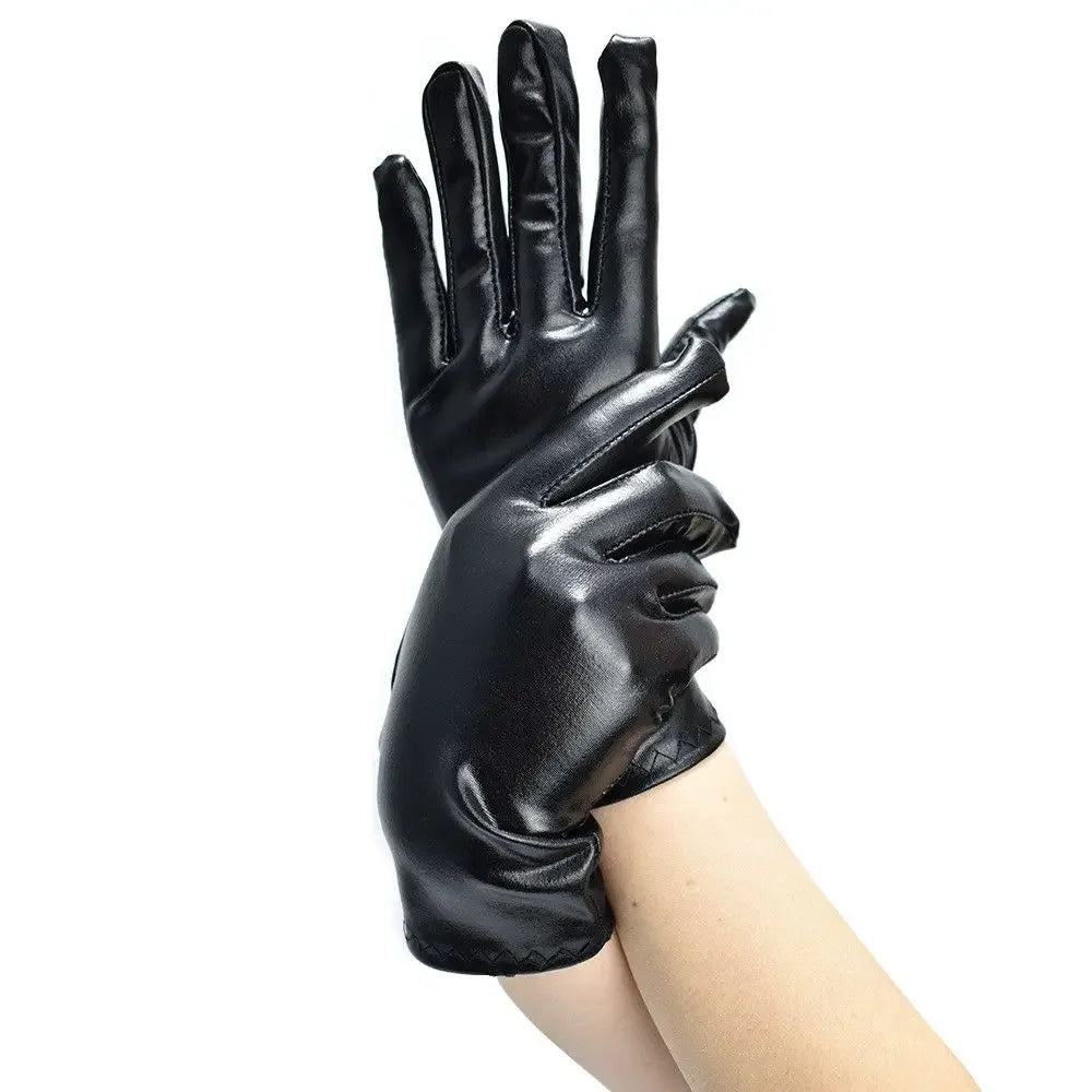 Men Women PU Mittens Gothic Punk Leather Gloves Black Gloves Dress Up Halloween Cosplay Hip-Hop Dance