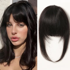 Natural Black Remy Human Hair Bangs Fringe Straight Human Hair Blunt Bangs for Women Hair Extension Human Hair Air Bangs Pieces