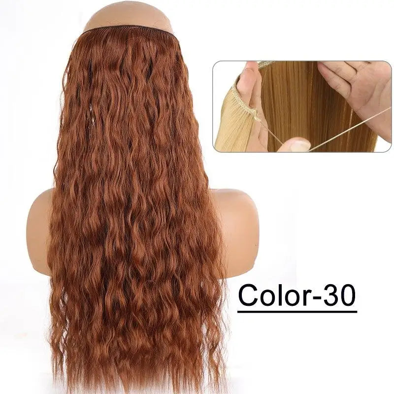 Synthetic Natural Synthetic Halo Hair Extensions No Clip In Artificial Fake Ombre Blonde Brown Black Pink Wavy False Hair Piece