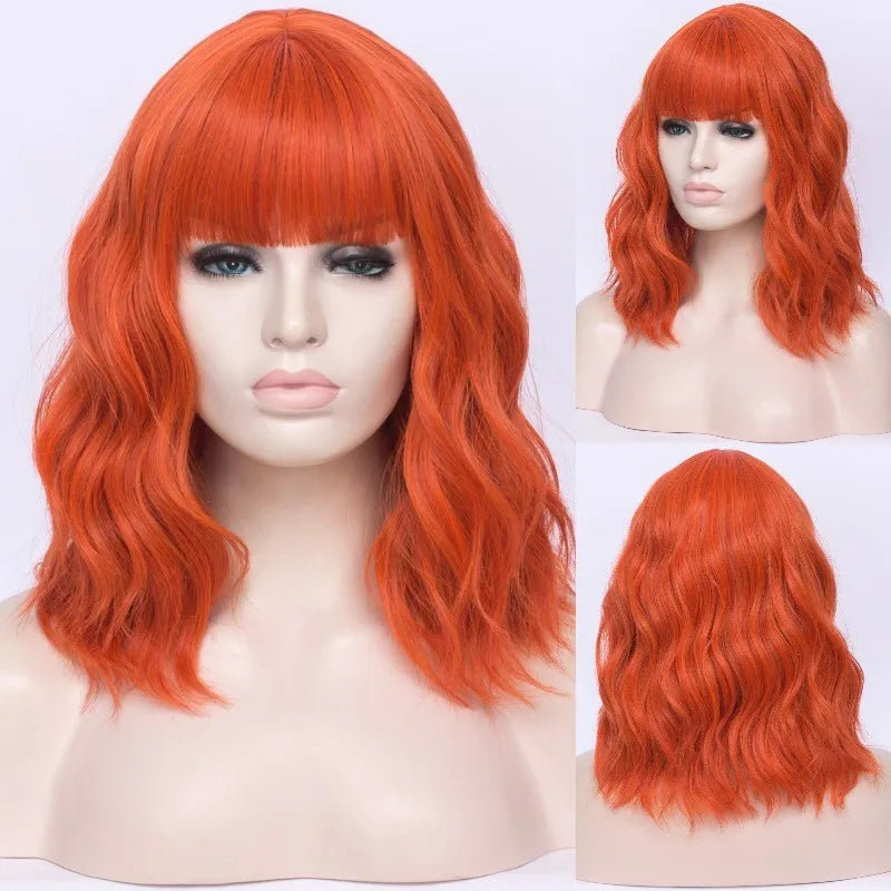 VICWIG Cosplay Short Synthetic Long Wavy Curly Women Green Purple Pink Hair Heat Resistant Wig With Bangs for Daily Party