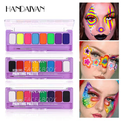 8 Color Face Body Paint Palette Water Soluble Fluorescent UV Makeup Halloween Party Cosmetics Fancy Dress Beauty
