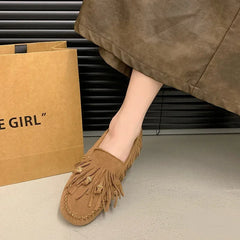 Flats Luxury Summer All-match Flat Bean Shoes Slip-on Lazy Women's Shoes Soft Soles Shallow Mouth Retro Tassel Women's Shoes