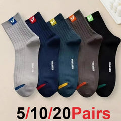 20Pairs Fashionable Versatile Men Mid Length Socks With Trendy Letters Comfortable Soft Lightweight Breathable Casual Socks