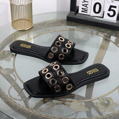 Women's slippers new summer wear casual hollow fashion Joker slippers square sandals light flat bottomed drag