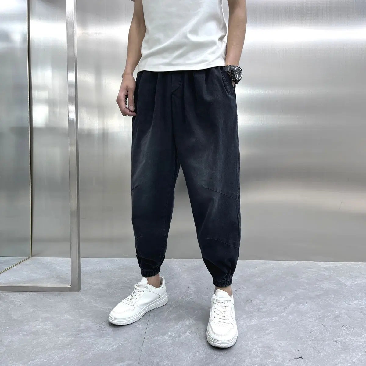 Men's Trendy Washed Blue Jeans Hipster Fashion Harem Pants