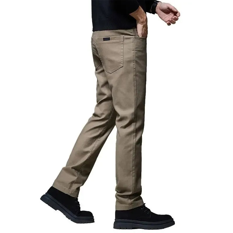 Mens Casual Cotton Pants Straight Business Work Trousers