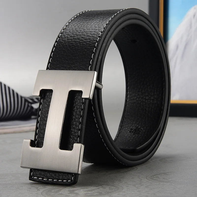 Men's belt with lychee pattern and smooth buckle HFashionable, casual, trendy, and versatile Middle-aged and young men's belts