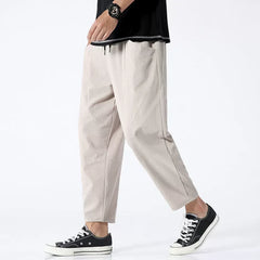 Mens Trousers Fashion Casual Pants Solid Color Breathable Loose Shorts Straight Drawstring Pants Streetwear Men