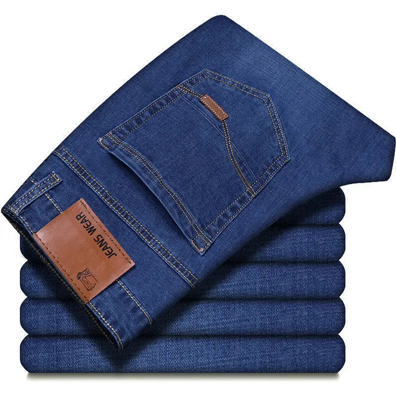 Men Fashion Straight Jeans Men New Stretch Slim Fit Pants Comfortable Soft Business Denim Trousers Male Brand Clothing