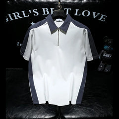 Fashionable Polo Shirt Short-sleeved Men Personality New Pullover T-shirt Casual Contrast Lapel Top