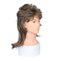 Wigs Vintage 80s Mullet Wig for Men Unisex Curly Permed Black Brown Synthetic Hairpiece for Cosplay Party Daily Use