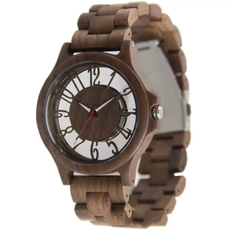 Mens Wooden Watch Handmade Engraved Quartz Timepiece
