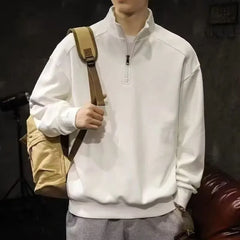 Men's Solid Color Polo Shirt Stand Collar Half Zip T-shirt Long Sleeve Hoodies Casual Sweatshirt