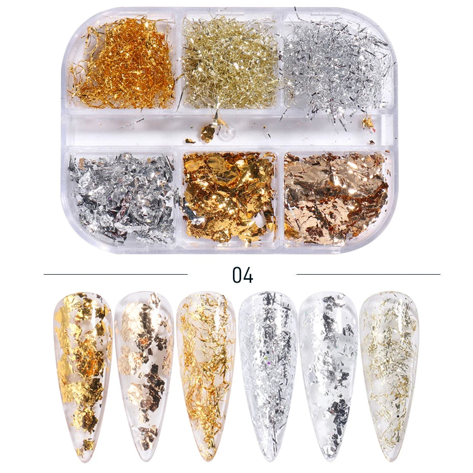 Aluminum Leaf Nail Art Sequin Gold Silver Flakes Irregular Foil Sticker Wire Decor DIY Charm Paillettes Bonzer Sparkle Accessory