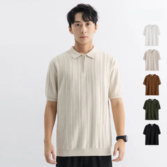 Summer Knitted Polo Shirts Men Vintage Fashion Loose Business Casual Short Sleeve T-shirt Cool Breathable Sweater T Shirt Tops