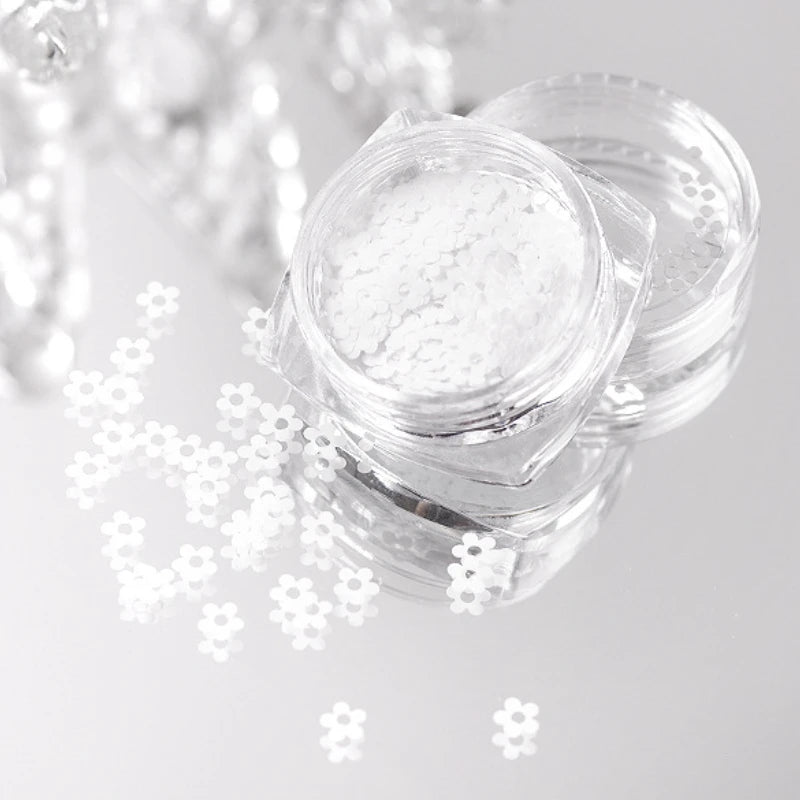 1 Box Black & White Mini Flower Nail Glitters, DIY Floral Nail Art Decor for Party Festival, Beginner & Salon Use