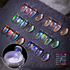 Nail Glitter Aurora Ice Transparent Laser Rainbow Mirror Gel Pigment Powder Chrome Nail Charm Gel Polish Art Decoration Supplies