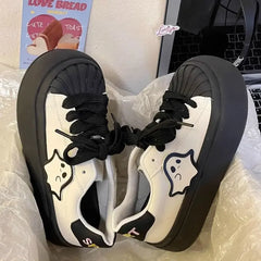 Shoes for Women High on Platform Round Toe Woman Footwear Trends Comfortable and Elegant Walking Aesthetic Vulcanized Shoe