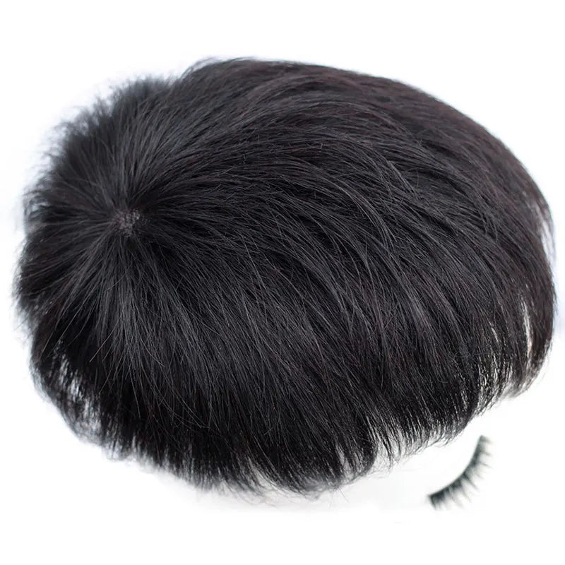 Men's Short Human Hair Tops for Man Human Hair Wig Pieces Cover Gray Hair Add Volume Crown Hair Replacement Patches Synthetic