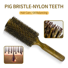 Professional High Quality 63 mm Boar Bristle Hair Wood Round Brush Long Hair Styling Comb Curly And Straight Hairdressing Comb