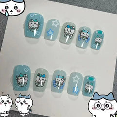 Nail Art Chiikawa ハチワレ Hachiware うさぎ USAGI ちい./かわ Kawaii Wearing Nails Cartoon Nails DIY Short Cute Finished Patches Girls Gifts