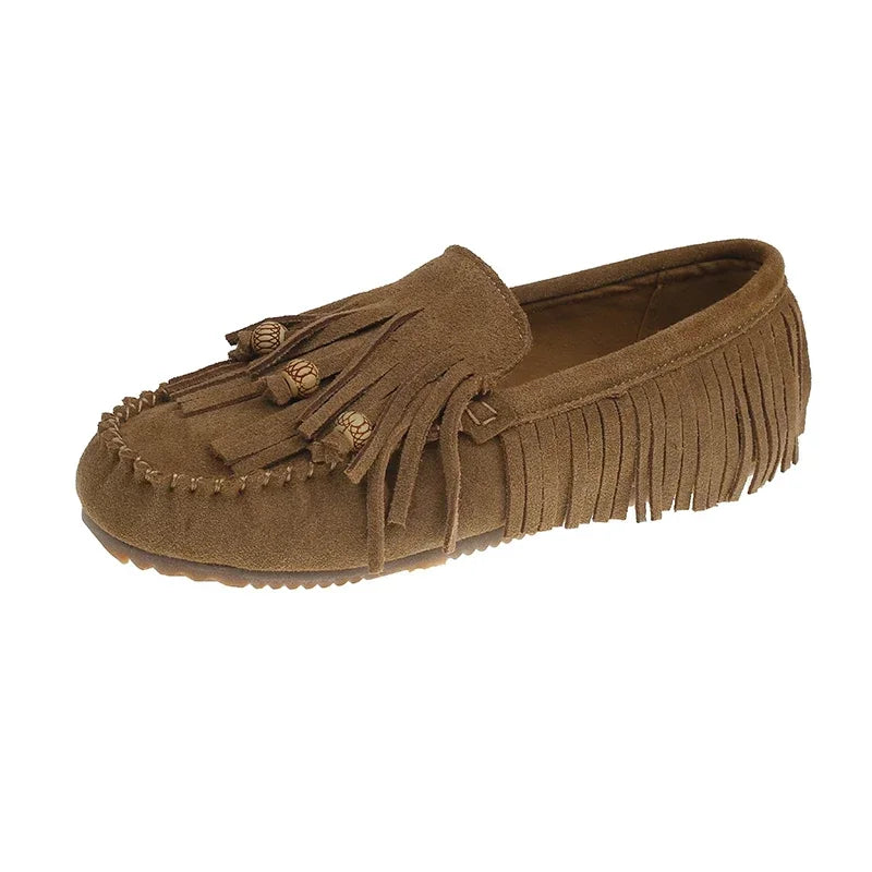 Flats Luxury Summer All-match Flat Bean Shoes Slip-on Lazy Women's Shoes Soft Soles Shallow Mouth Retro Tassel Women's Shoes