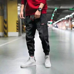 Men's Jeans with Elastic Baggy Harem Pants and Ankle Band for Sports Joggers Korean Fashion Streetwear Hip Hop Cargo Pants Black